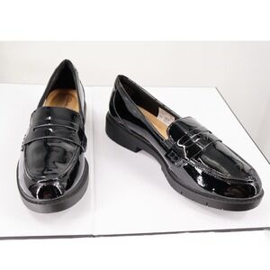 Clarks Westlynn Ayla Black Patent Penny Loafers Comfort Lug Sole 12 M